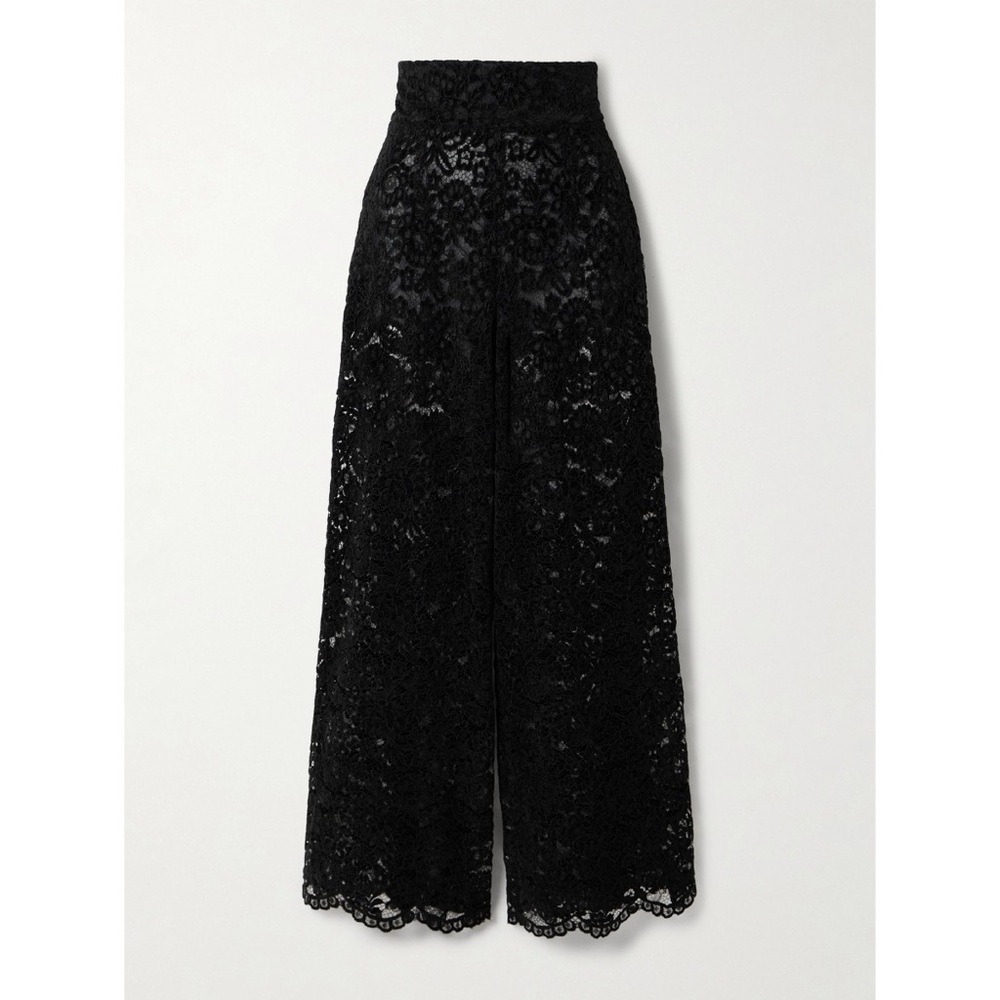 NEW Loretta Caponi Egnazia Corded Lace Pants (Sz M) High Rise Wide Leg Black
